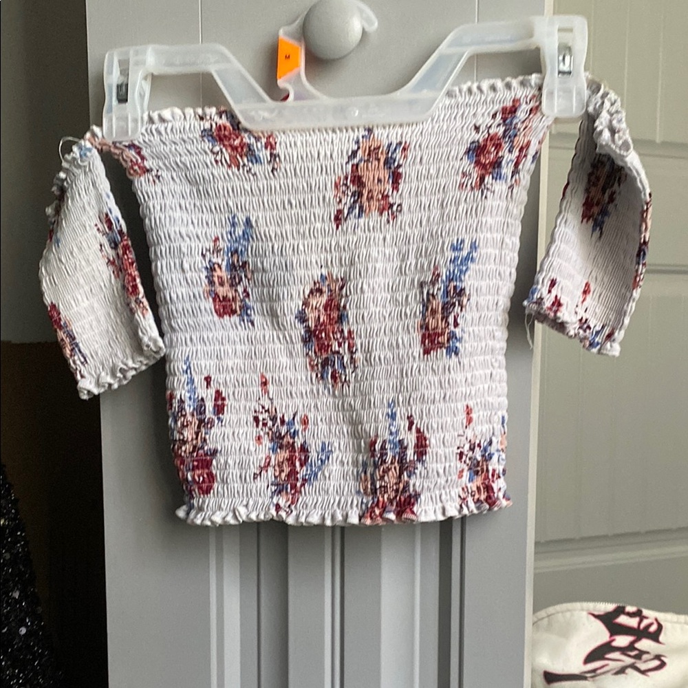Hot Kiss White and Pink Smocked Puff Sleeve Blouse